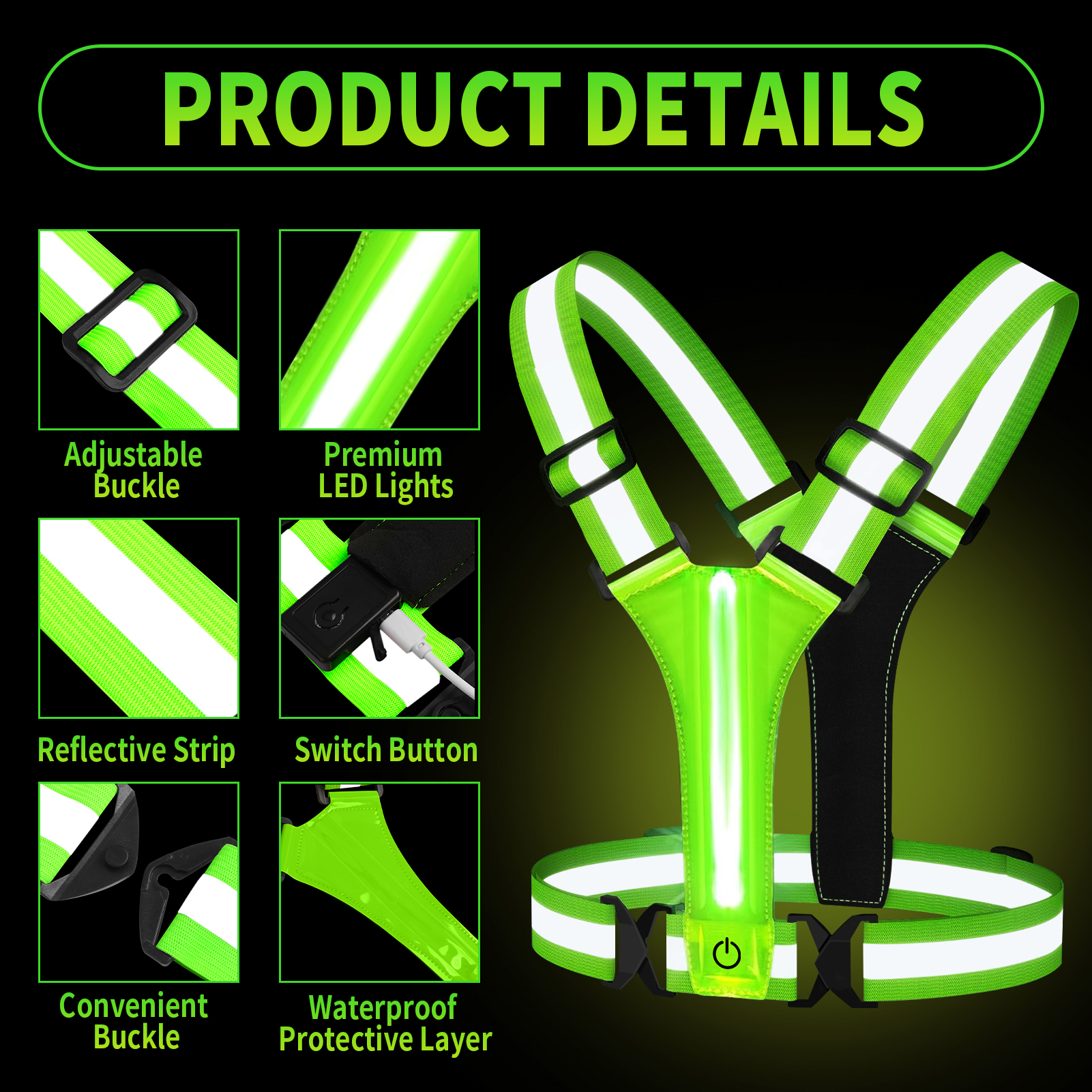 Adjustable LED Reflective Vest - Running Gear For Winter reseña y precio